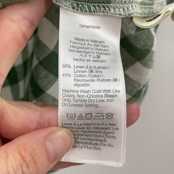 Madewell XS Linen Cotton Square Neck Button Front Top Gingham Check NE168 Green - Picture 6 of 8